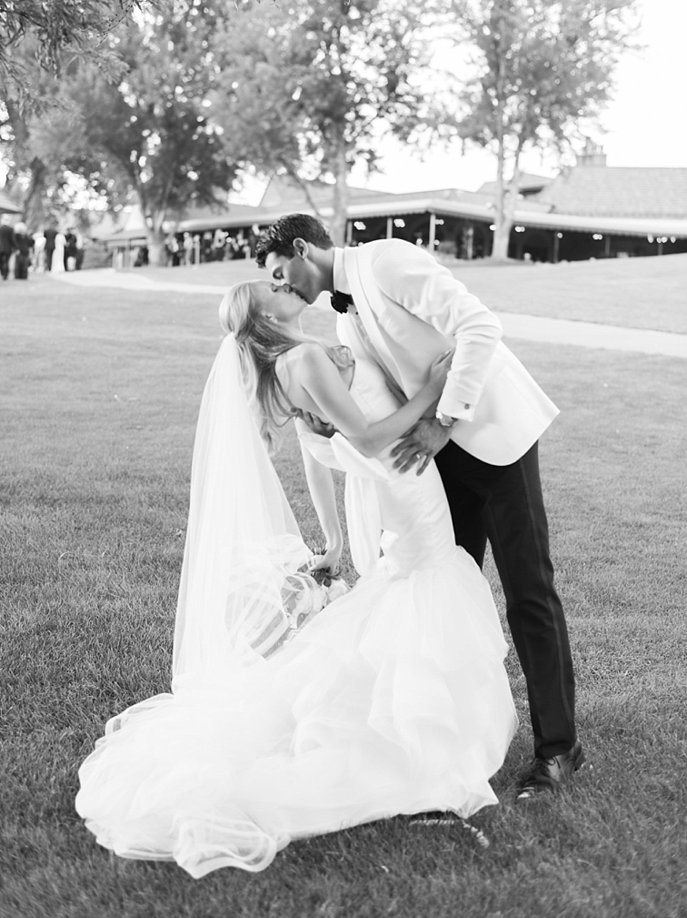 Bride & Groom, Leaning Kiss - Denver Wedding Photos, Cherry Hills Country Club