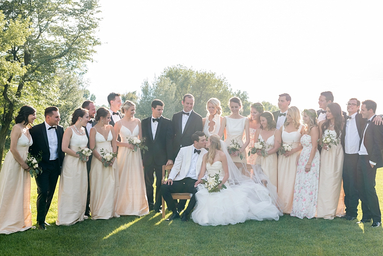 Group Photo, Bride & Groom Kiss - Denver Wedding Photos, Cherry Hills Country Club