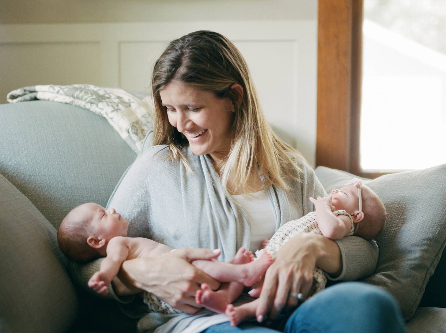 Fort Collins Newborn Session, Twin Session, Colorado Family Photos, Colorado Twin Session, Fort Collins Twin Photos, Colorado Film Photographers, Colorado Lifestyle Session, Best Newborn Photographers In Colorado, Twin Newborn Session, Danielle DeFiore, Mother Holding Babies