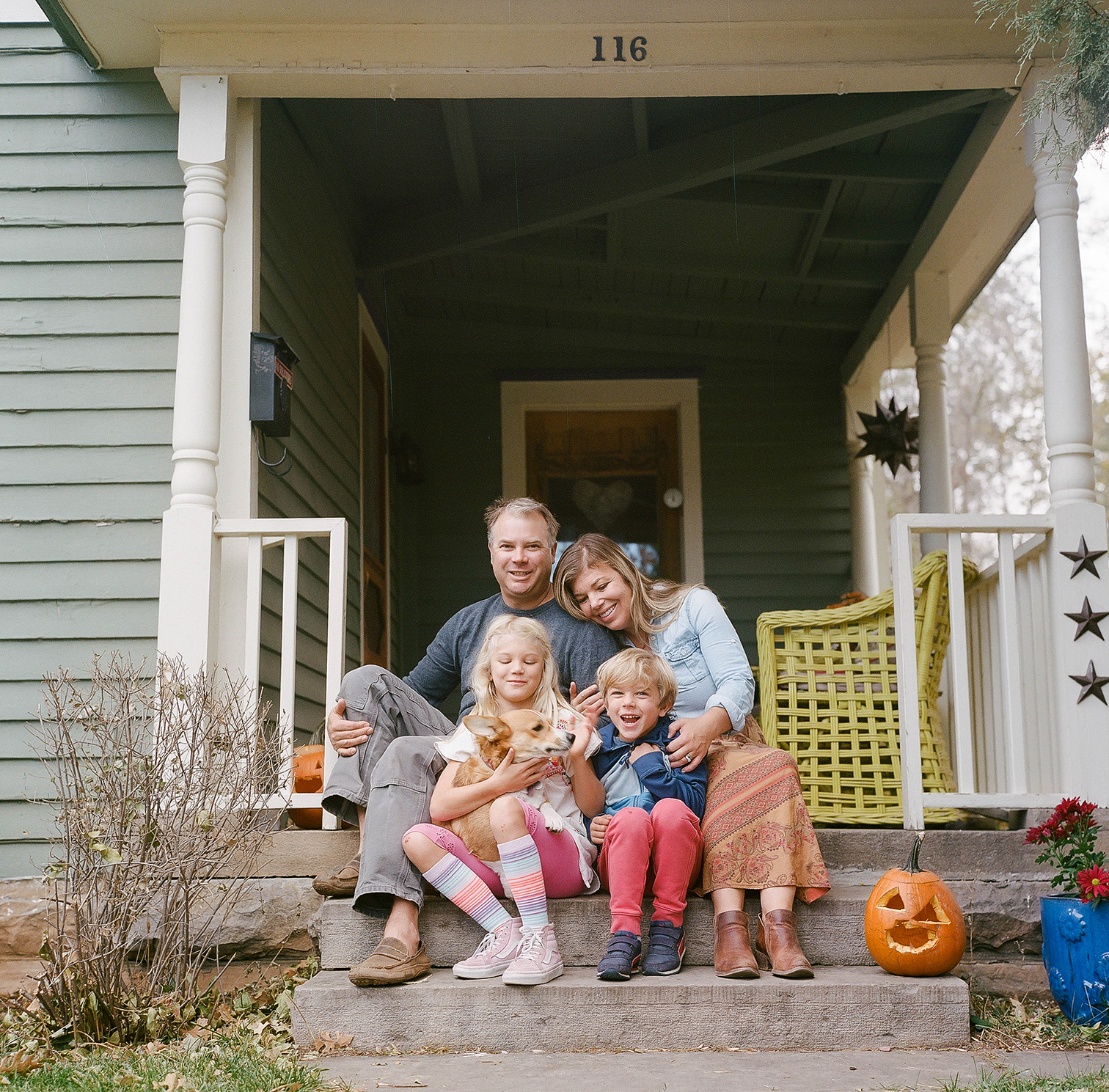 Family on porch, fall portraits Aspen